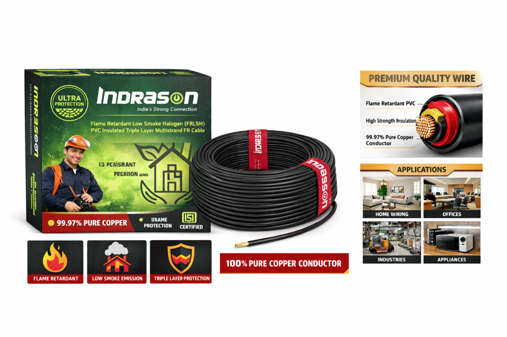 Indrason FRLSH Flame Retardant Wire - India's Strong Connection with Ultra Protection and 99.97% Pure Copper